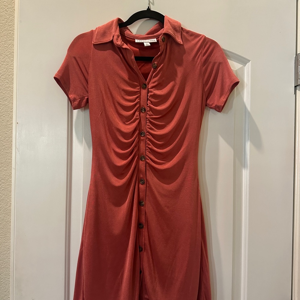 And Now This Coral Button-Front Midi Dress